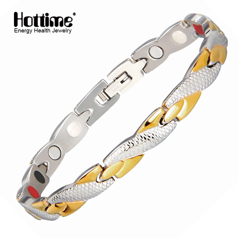 Hottime Health Energy Magnetic Ion Germanium Bracelet Men Pulseras Hombre Chain Link Stainless Steel Bracelet Bangle Women Men