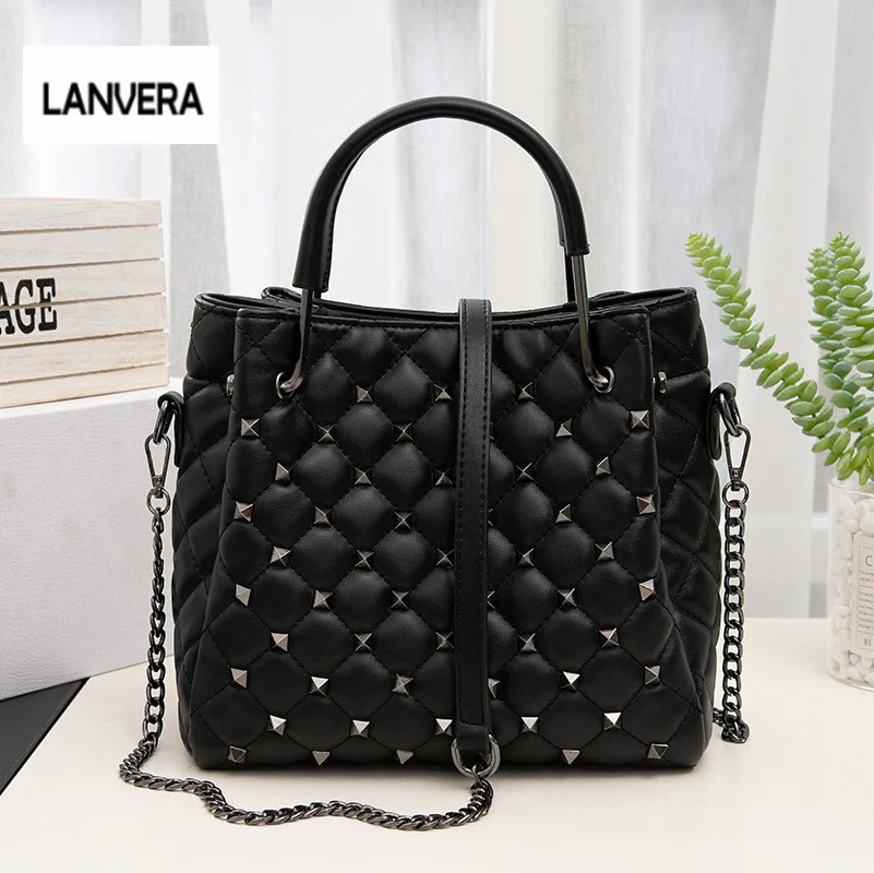 

2018 Rhombic Chain Handbag Simple Fresh Small Bag Personalized Rivet Shoulder Messenger Bag Tide luis vuiton gg bag Bolsas Sac