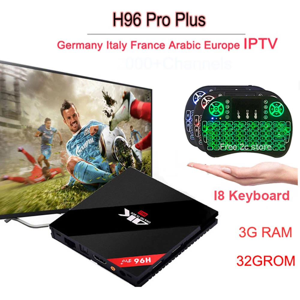 

H96 Pro Plus Smart Android7.1 Amlogic S912 Octa core 3G/32G high quality TV BOX 12 months 2500+ Europe IPTV subscription