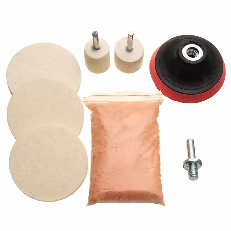 Glass Polishing Kit Glass Scratch Removal Kit Cerium Oxide Polishing Powder Felt Polishing Wheel Disc Pad with Drill Adapter Glass Abrasive Disc Set
