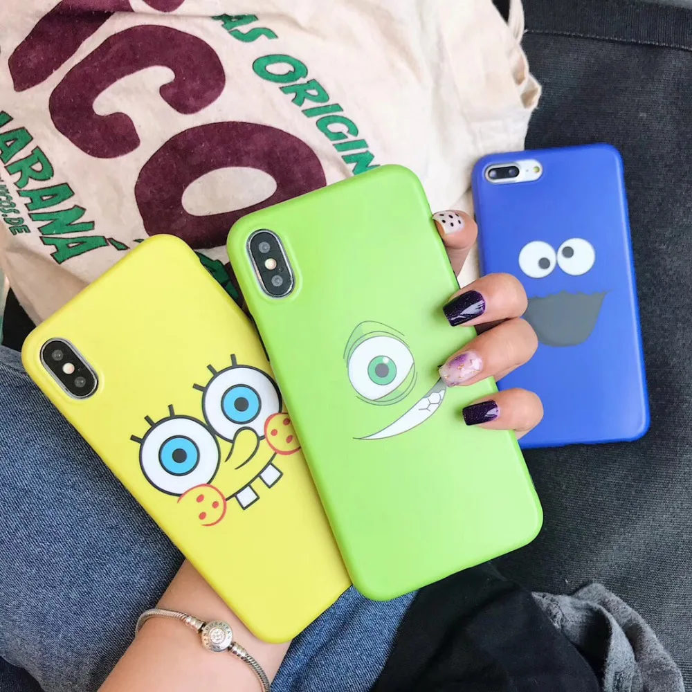

maosenguoji lovely cartoon SpongeBob Sesame Street mike funny Mobile Phone Case for iphone 6 6s 6plus 7 8plus X 10 fashion case
