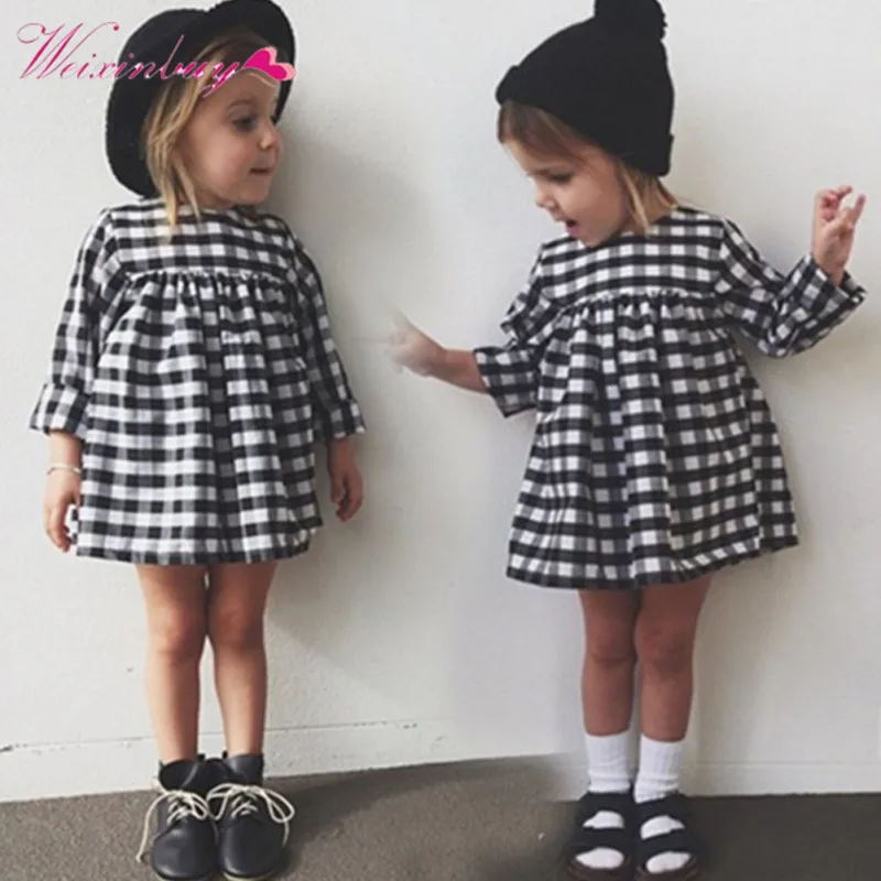 

Baby Long Sleeve Princess Children Clothes Kid Girls Casual Plaid Dress
