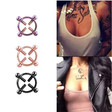 2 pcs nipple ring sets Non-perforated adjustable nipple rings for Women Men Steel Body Jewelry plating ring clip hoop horseshoe