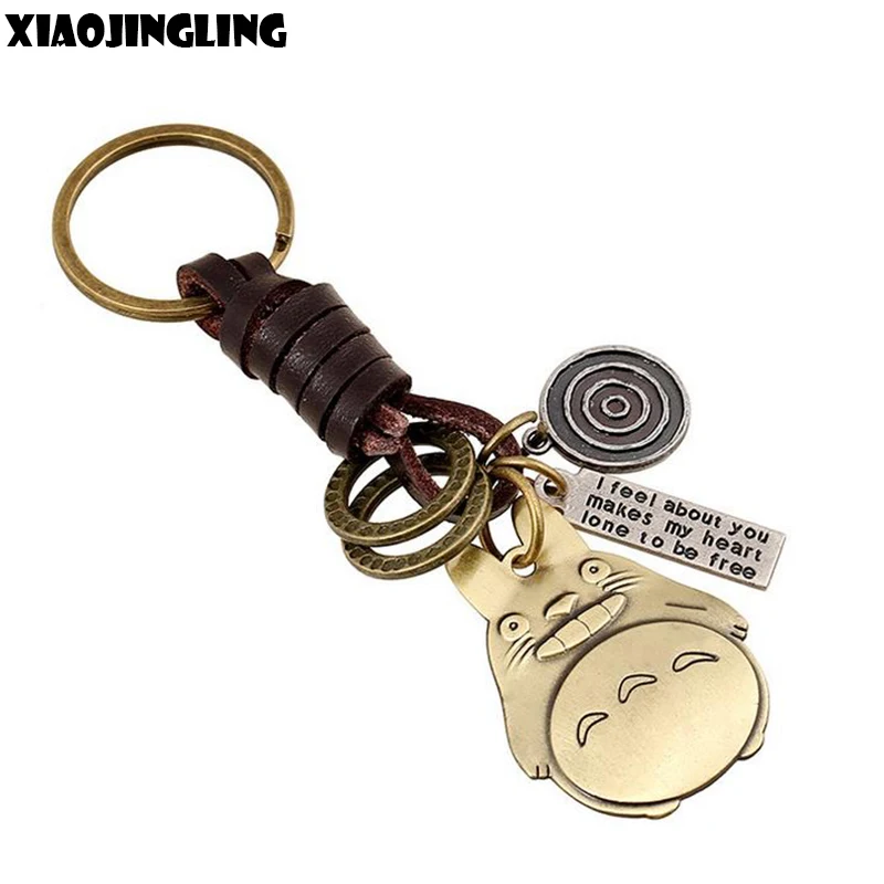 XIAOJINGLING Totoro Leather Fashion Men Keychain Creative Retro Punk
