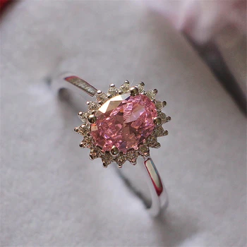 

Pretty Female Silver Ring 2Ct Oval Cut Pink Diamonds Wedding Ring 925 Sterling Silver Ring White Gold Color