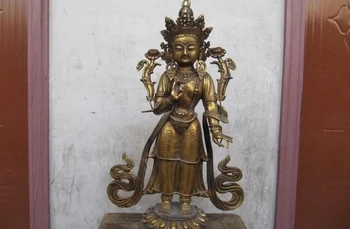 

Tibet Folk Fane Bronze Gild Stand White TaRa padma Kwan-Yin Bodhisattva Buddha