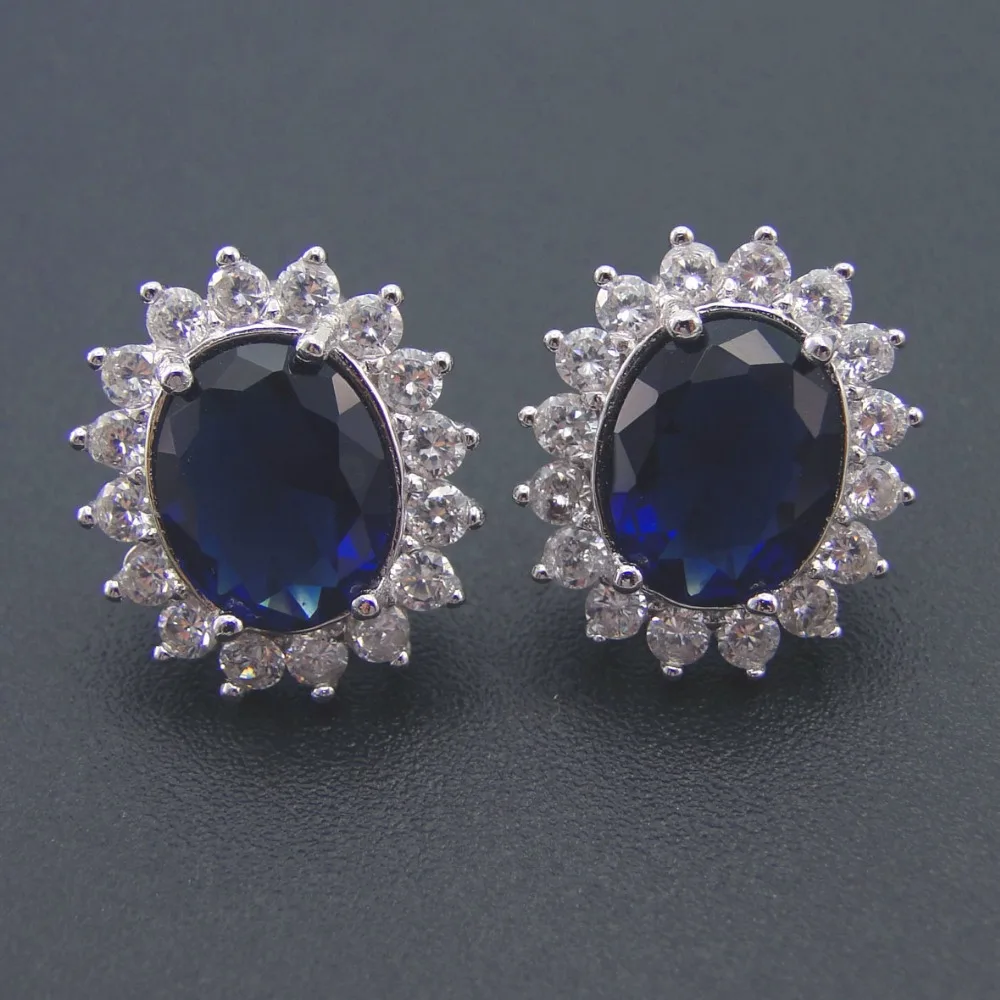 925 Sterling Silver Jewelry Blue Color Stone Earrings Stud Earrings For ...