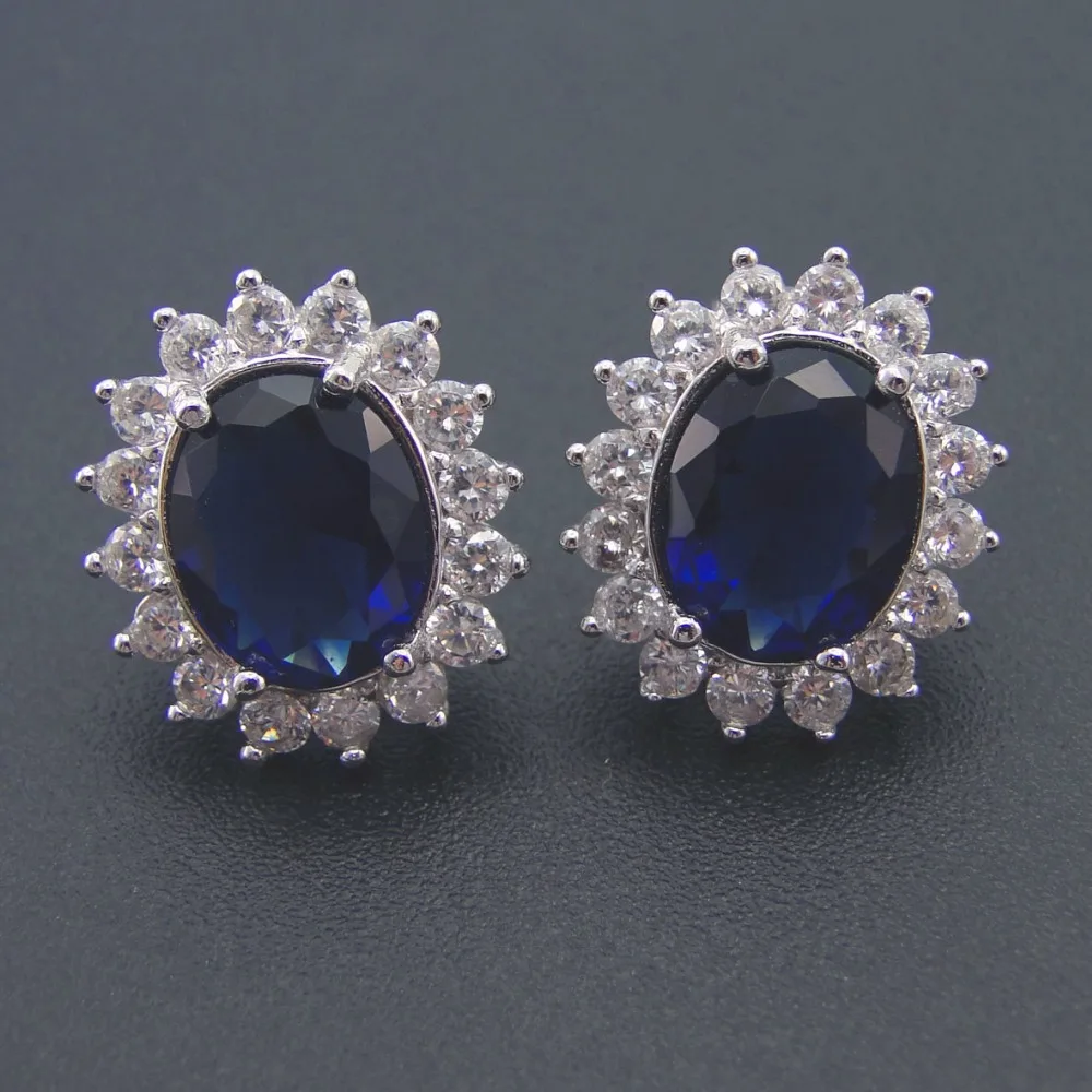 925 Sterling Silver Jewelry Blue Color Stone Earrings Stud Earrings For