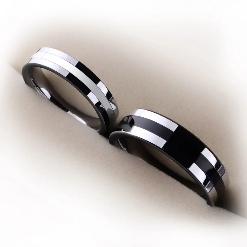 

Free Shipping New Fashion Couples' Rings Tungsten Steel Band High Polished Inlay Silicon Black/White Two Color in Full Sizes