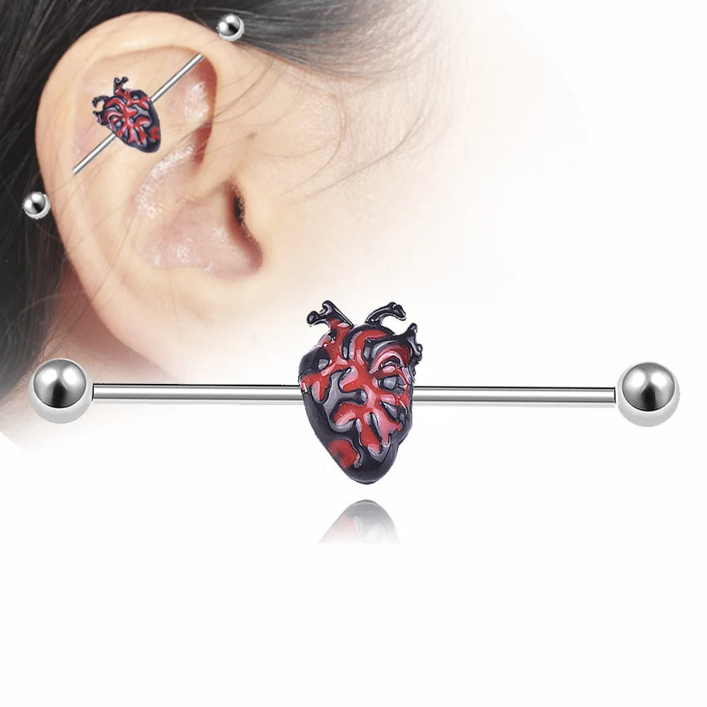 

2019 Stainless Steel 14Gauge 38mm Enamel Ladybird Industrial Barbell Ear Stud Body Piercing Earrings Ear Cartilage Straight Bar