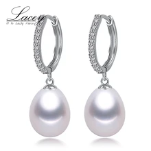 Destacados de la Marca pendientes de aro de plata de agua dulce de la perla de la boda, blanco natural de la perla pendientes de la joyería para las mujeres de moda de regalo de cumpleaños