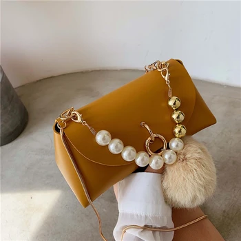 

2019 European and American fashion simple shell bag women's designer handbag high-quality PU leather pearl shoulder bag qq537