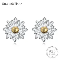 SILVERHOO 925 пробы серебряный милый цветок серьги гвоздики для женщин ювелирные украшения крошечные серьги подарок ко Дню Святого Валентина