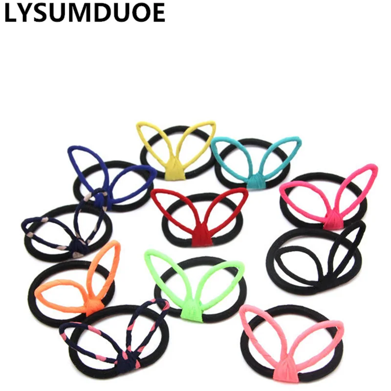

Fashion 6Pcs Hairband Bunny Ears Elastic Hair Bands Solid Candy Color Women Cute Dot Rope Ponytail Holder Girls Hair Accessories