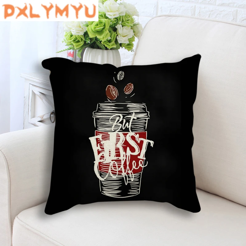 

Linen decorative cushion throw pillow coffee black canvas poster murals HD painting printed cushion for seat sofa dining room