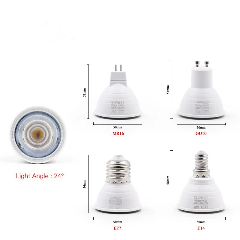 Светодиодная лампа MR16 GU10 E14 E27 высокой мощности 6 Вт 220 В переменного тока 2835 SMD