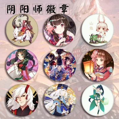 

12 Types Onmyoji Figure Model Brooch Pins Broches Round Tinplate Badge For Bag Lapel Fans Gift Student Jewelry