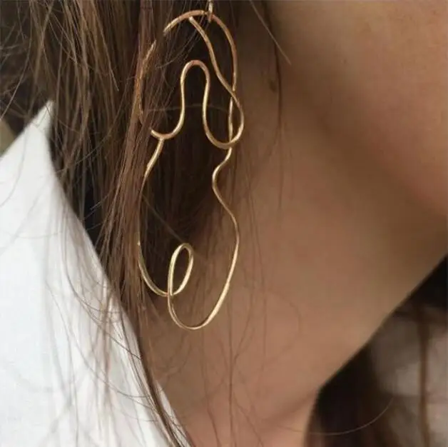 

New Abstract Artsy Outline Gold/Silver Color Big Filled Body Shaped Long Earrings Woman Girls Jewelry Fashion