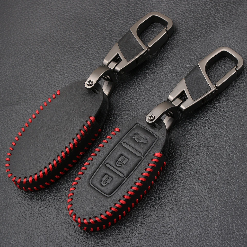 for Nissan Key Fob Cover Case,Genuine Leather Key Case Cover Protector Compatible with 2020 Nissan Versa Sentra Maxima Rogue Maxima Armada Leaf Sentra GT-R 5buttons Keyless Smart Key Fob Holder.