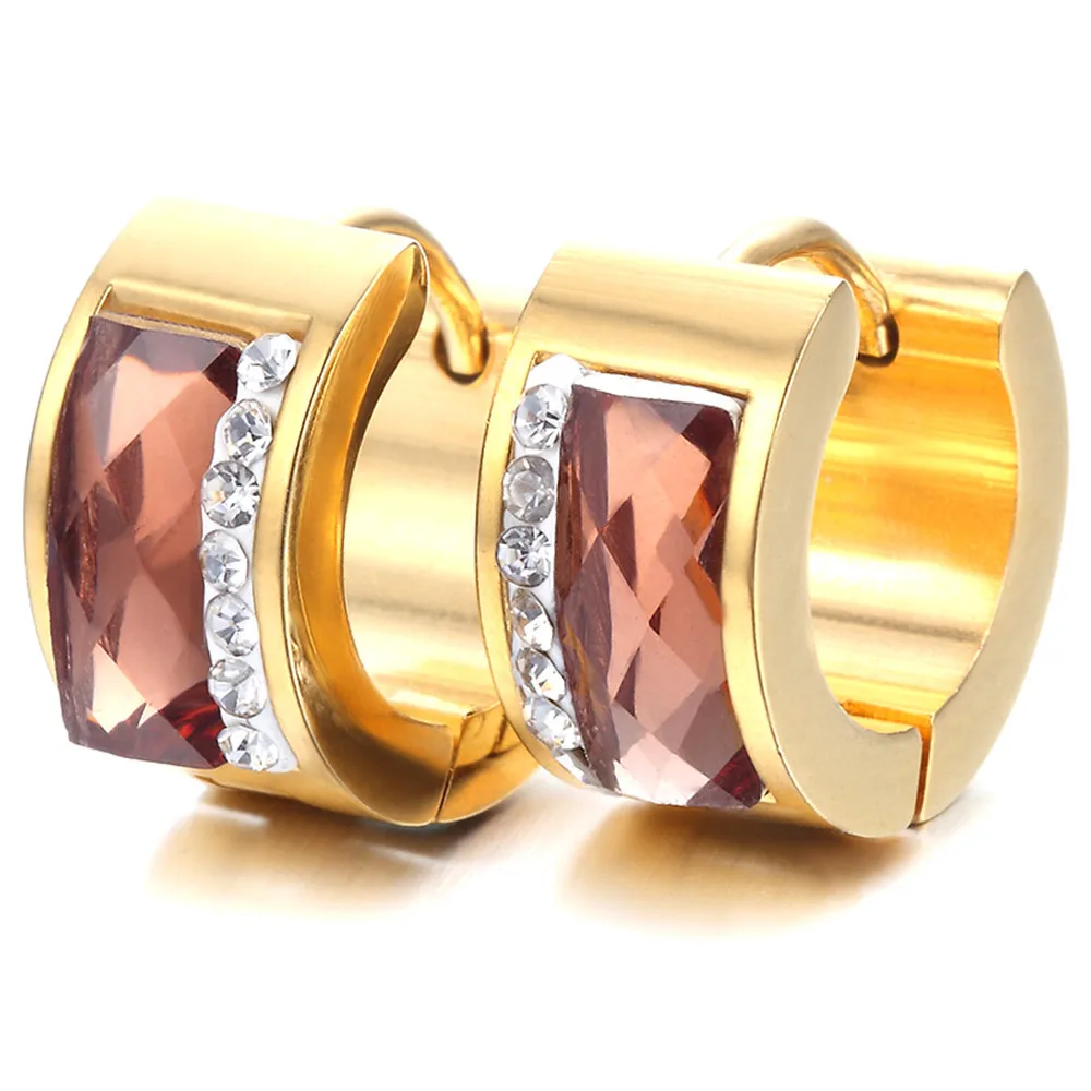 Stainless Steel Brown Crystal Earrings Set, 2pcs, KE1013in Stud