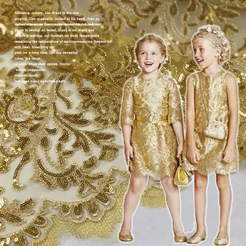 

[New] gold line three-dimensional flower sequin embroidery lace cheongsam dress fabric CA55