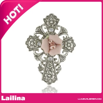 

Pink Floral Cross Brooch