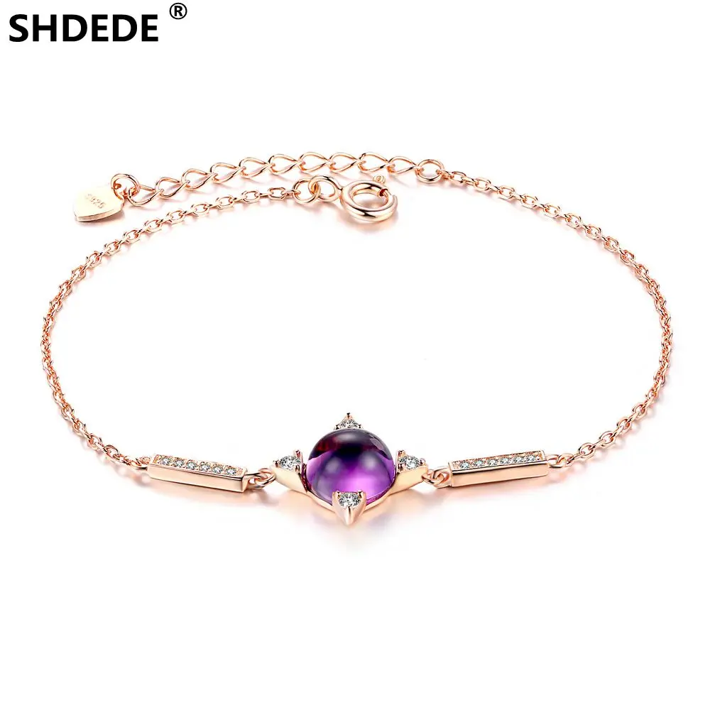 

SHDEDE S925 Sterling Silver Amethyst Bracelet fashionable silver inlaid with natural gemstones 18K Rose Gold Engagement Jewelry
