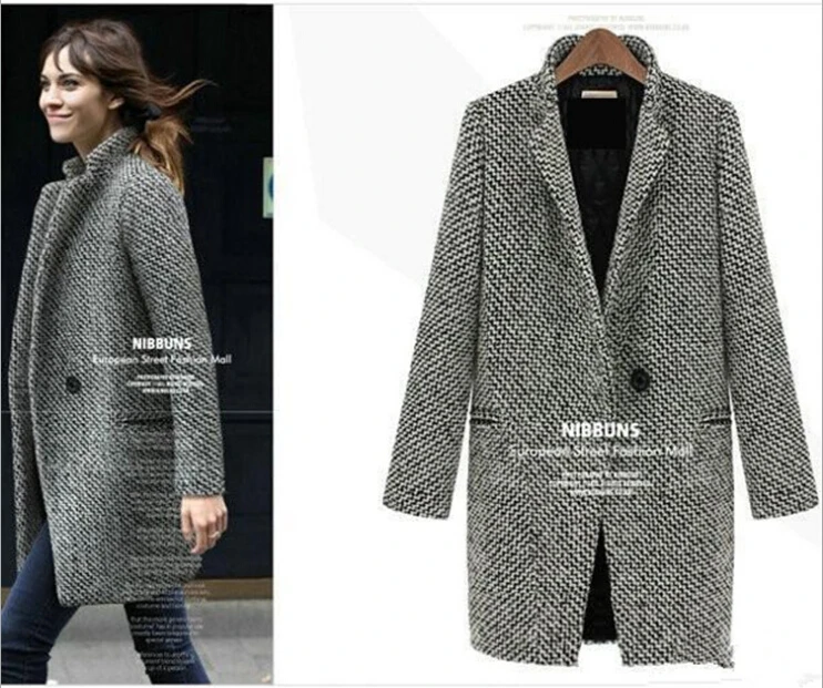 Winter Trench Coat Women Grey Medium Long Warm Wool Jacket