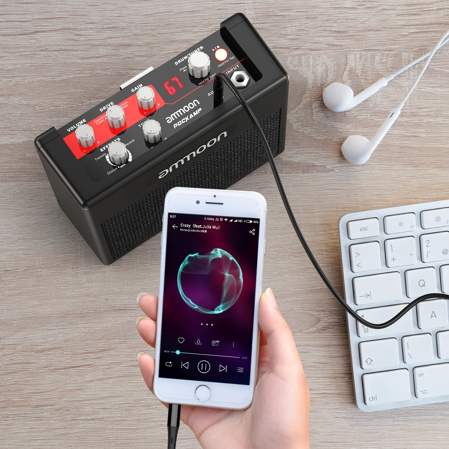 Portable Guitar Amplifier Amp 5 Watt Built in Multi effects 80 Drum Rhythms Support Tuner Tap Tempo Aux Input Headphone Output