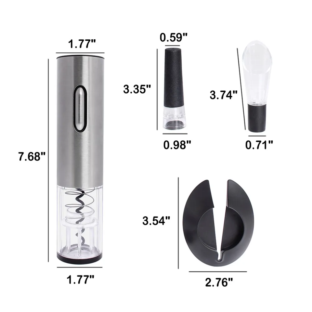 Stainless Steel Electric Bottle Opener USB Rechargeable Electric Bottle Opener Five-Piece Wine Accessories Gift Set with Foil Cutter Vacuum Stopper Wine Pourer (2)