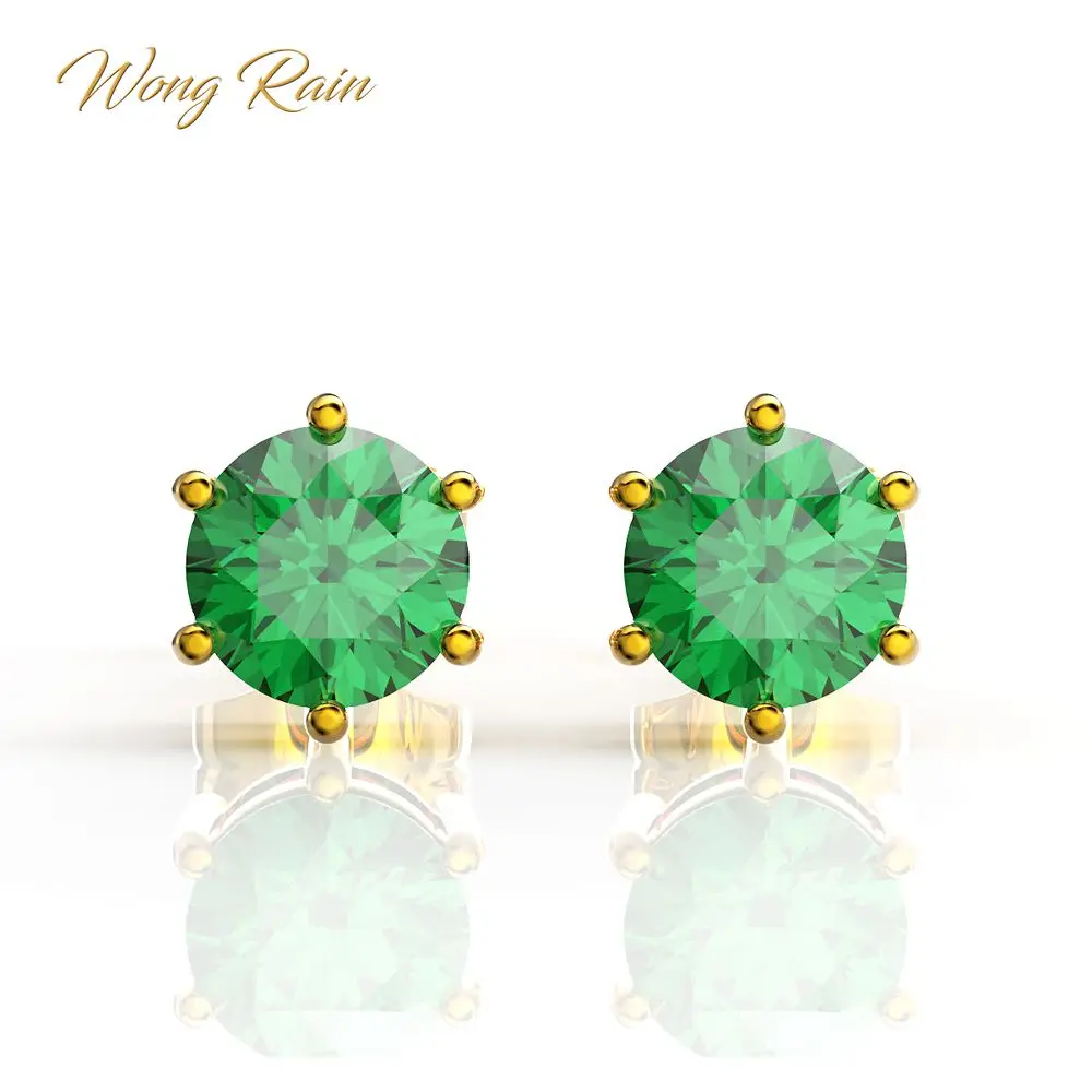 Wong Rain классические серьги гвоздики из серебра 925 пробы с изумрудом камень