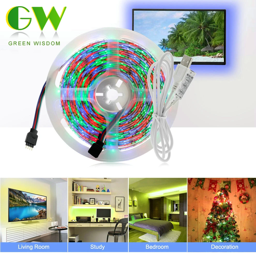 

DC 5V USB LED Strip 2835 RGB 60LEDs/m 50CM 1M 2M 3M 4M 5M TV Background Lighting RGB LED Strip Adhesive Tape IP65 Waterproof