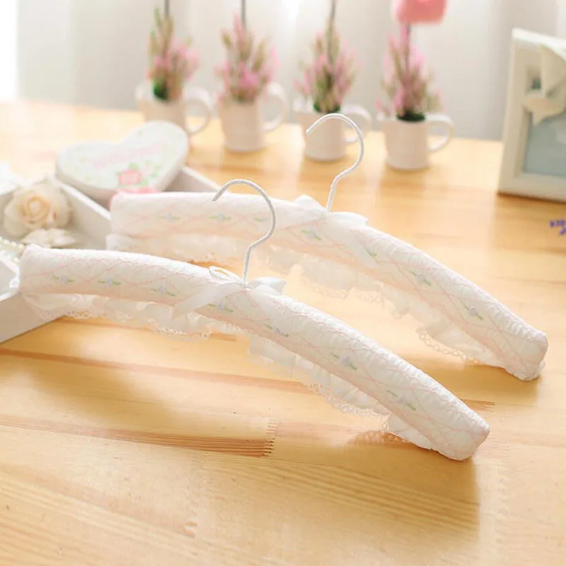 

6 Pcs Top Grade White Lace Wedding Dress Hanger For Bride, Fancy Luxury Fabric Wedding Bridesmaid Hanger with Embroidery