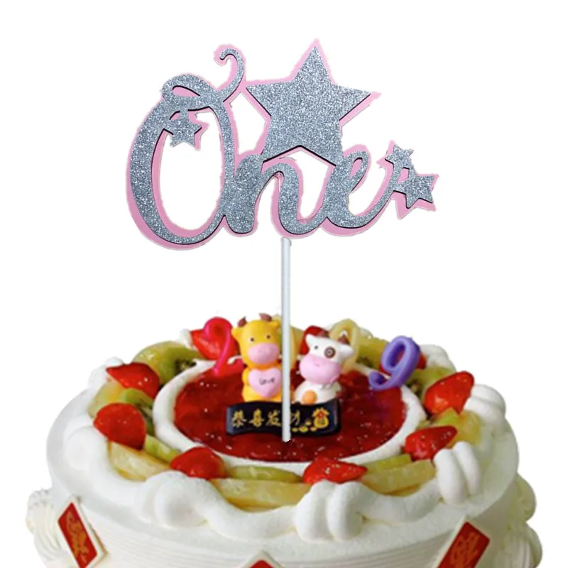 Один торт Топпер дети 1 день рождения украшение для торта Топпер детский душ свадебный для свадебной вечеринки DIY принадлежности выпечки Декор Рождество - Цвет: pink-silver