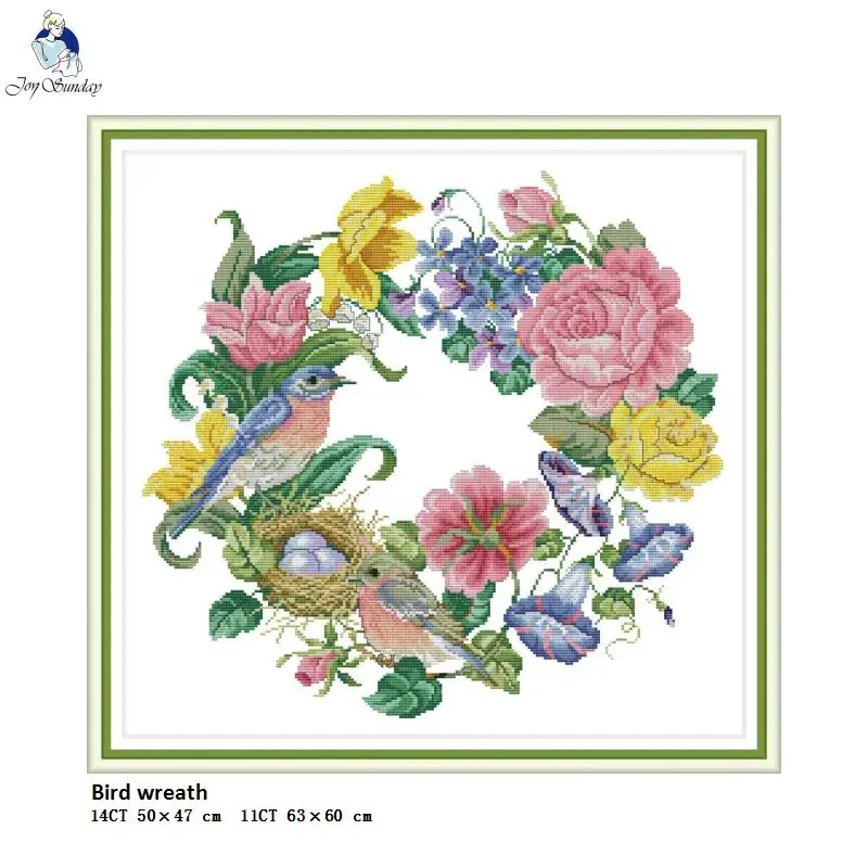

Bird Wreath Animal Painting Counted Printed on Fabric DMC 14CT 11CT Cross Stitch kits Embroidery Needlework Wholesale Crafts