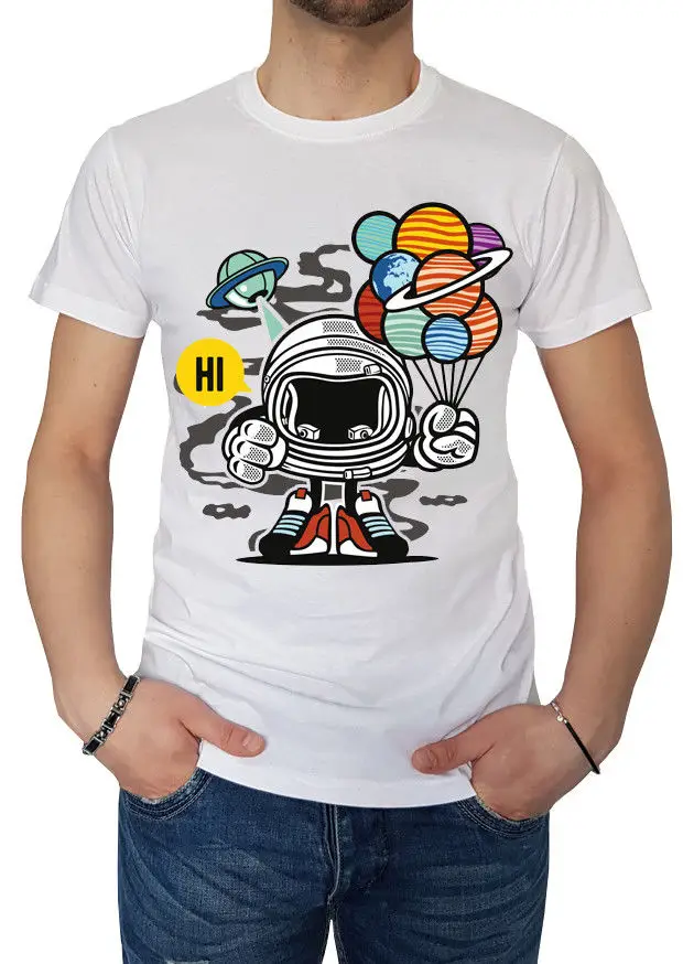 Fm10 Camiseta De Hombre человек Regalo внешний Espacio Globos Astronauta мультфильм моды Для мужчин и