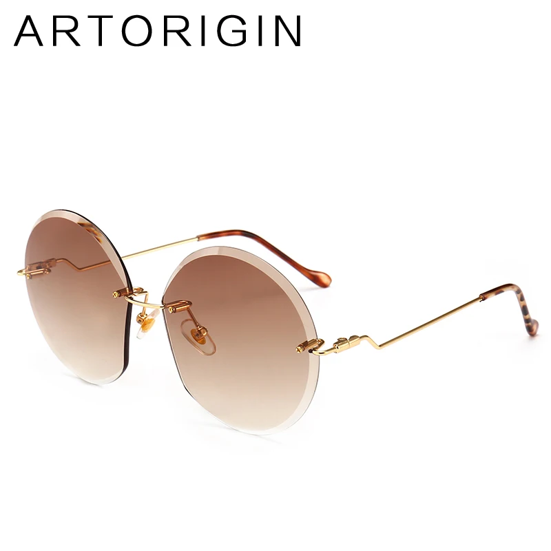 

New Arrival Women Round Sunglasses Rimless Polishing Large Female Shades Transparent Clear Tint Pink Glasses Ladies Oculos