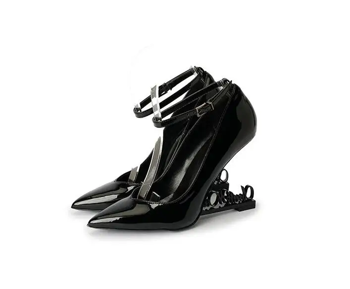 Vienantin/пикантные женские туфли-лодочки на каблуке с вырезами и буквенным принтом; женские туфли из лакированной кожи с острым закрытым носком, украшенные блестками