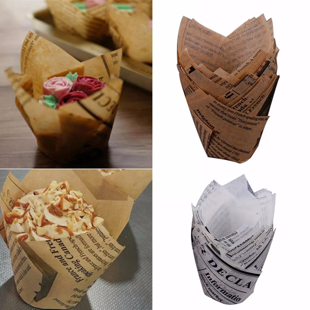 50Pcs Tulips Cupcake Liners Paper Cake Baking Cup Muffin Cases Weeding Party