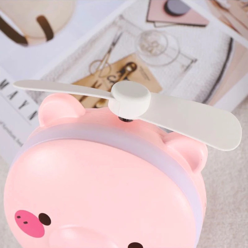 Portable Cartoon LED Light Makeup Mirror Multi-founction Portable Pocket Mini Animal Cute Makeup Mirror Fan Make Up Tools