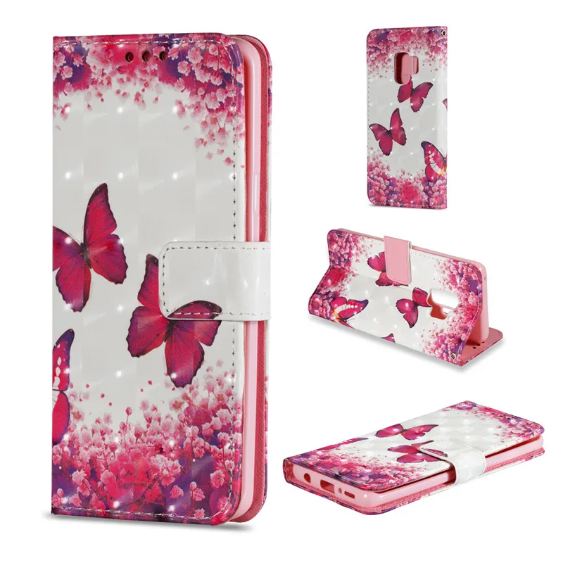 

Luxury Flip Leather Case For Samsung Galaxy S9 Plus 3D Painted Wallet Card Slot Silicone Cover For Samsung Galaxy S9 Plus Case