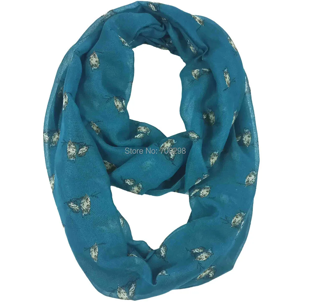 

Blue Owl Bird Print Infinity Scarf Cowl Circle Accessories Gift for Ladies, Free Shipping