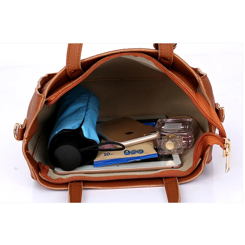 Alandtus Set 4 Pcs PU Leather Women Bags Casual Handbags Vintage Shoulder Bag Large Capacity Wallet Solid Color Card Holder Alandtus Set 4 Pcs PU Leather Women Bags Casual Handbags Vintage Shoulder Bag Large Capacity Wallet Solid Color Card Holder