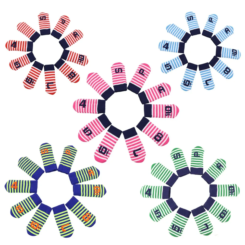 

Golf Knit Iron Club Covers Protector 11 pcs/set( 4~9,P,A,S+1 Substitute cover) Double-side Number Headcover Stripe Sock Style
