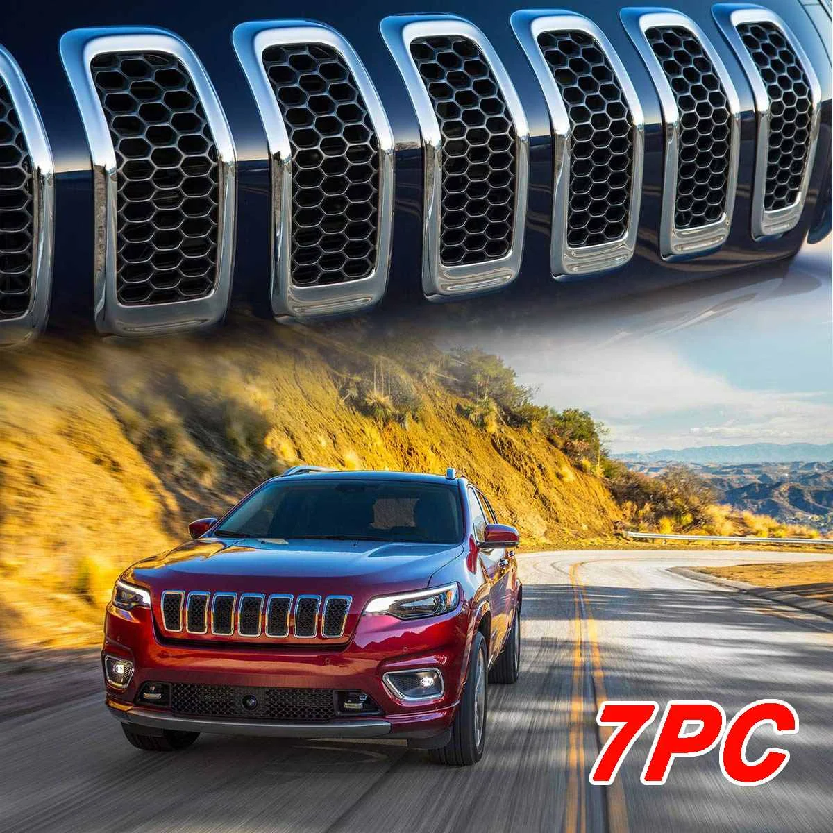 

7Pcs ABS Front Central Grill Bumper Cover Racing Grille Grills Trim Accessories Replaced Chrome For Jeep Cherokee 2014-2018