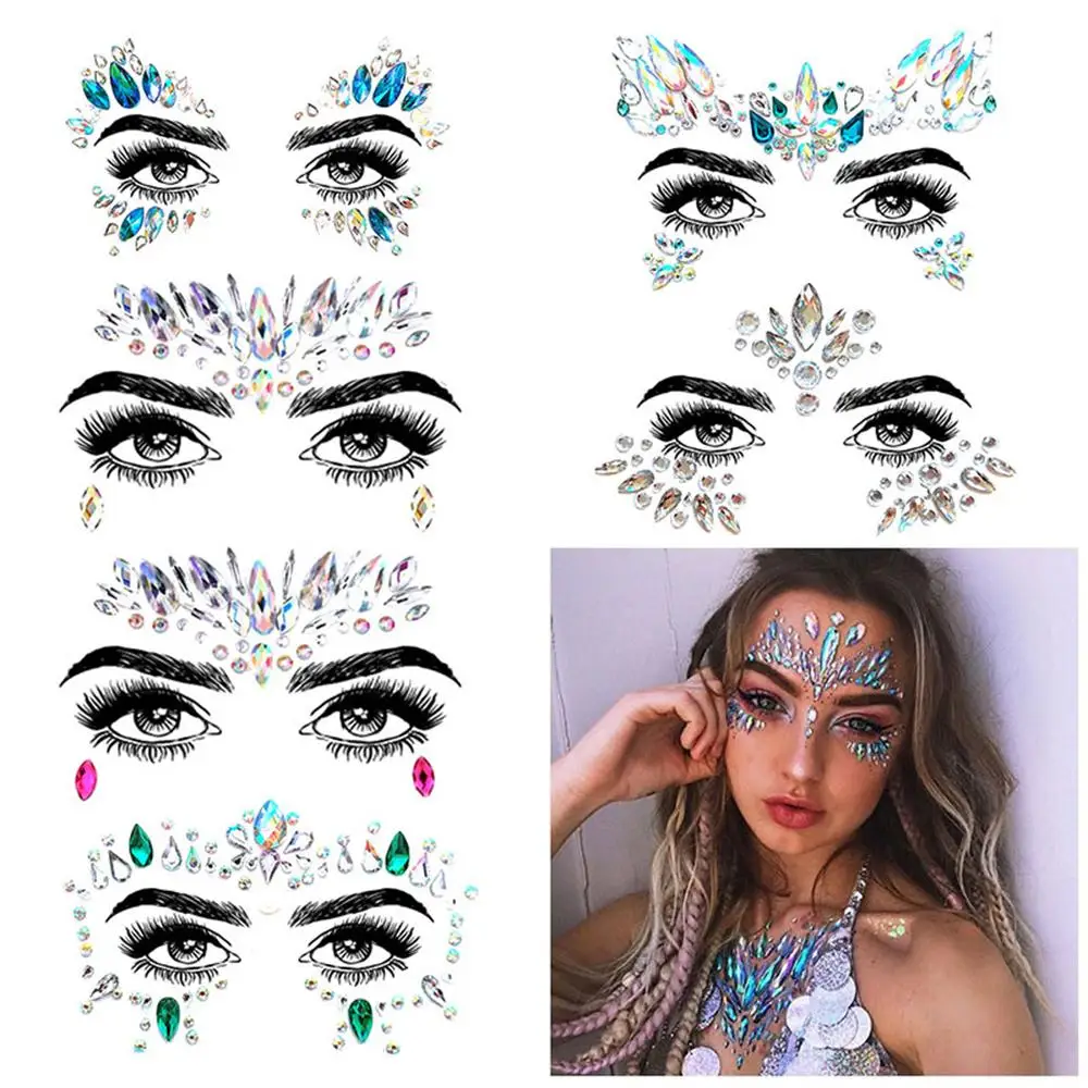 

6pcs Face Sticker Handpicked Bohemia Tribal Style 3D Crystal And Eye Jewels Forehead Stage Decor Temporary Tattoo Sticker