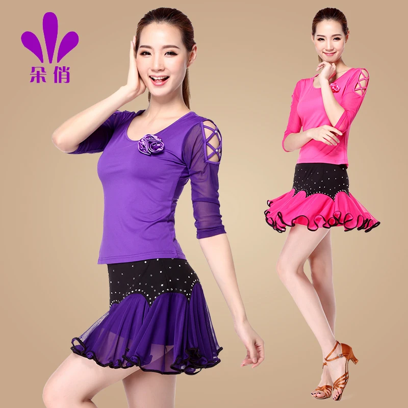 Lady Square Dance Dress Suit Plus Size 2 Pcs Female Adult Rumba Dance