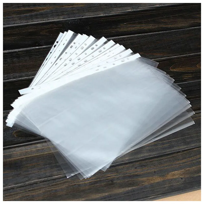 100 pcs A4 Clear Plastic Punched Punch Pocket Folders Document Files Ring Binder