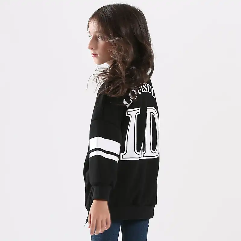 New 2018 Teen Girls Black Sweatshirts 6 15Y Letter Print O Neck