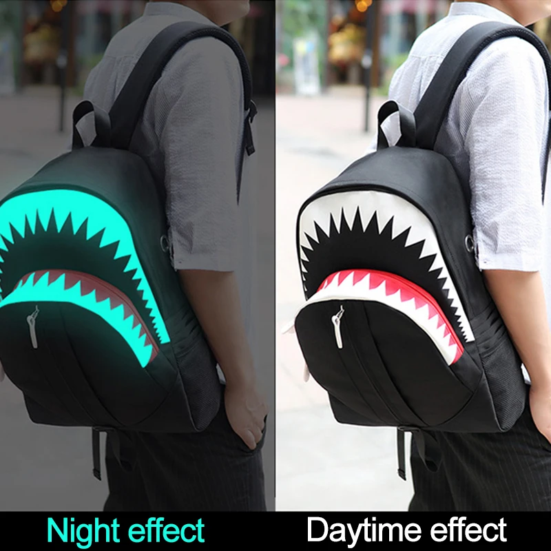 

Big Mouth Shark Luminous School Backpack For Boys And Girls Men USB Charge Travel Bolsa Mochila 2019 Fashion Student School Bags
